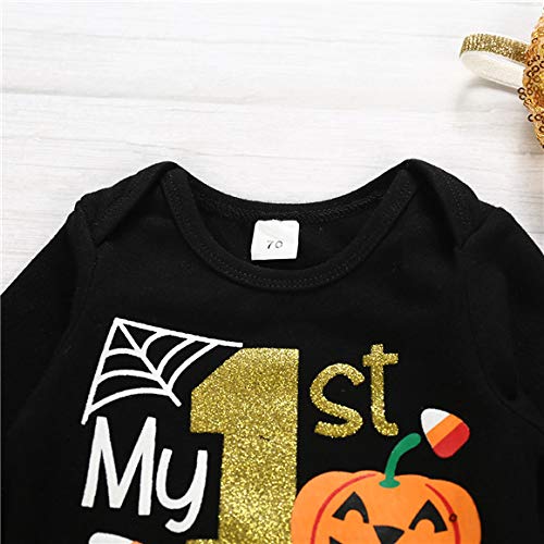 CPEI Baby Girls Halloween Outfits Costume My 1st Halloween Romper+ Tutu Skirt+ Striated Leg Warmer+ Bunny Headband 4Pcs Outfit Set (Black  6-12 Months) - Image 4